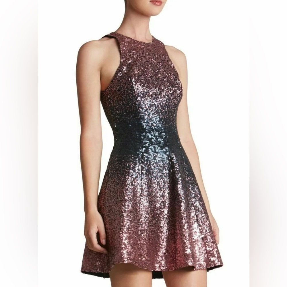 Dress The Population 'Andi' ~ Navy Rose Ombré Sequins Fit & Flare Dress Small